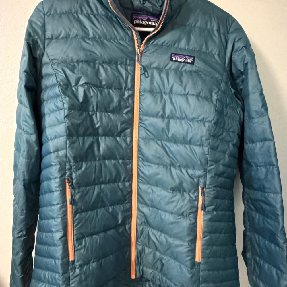 Patagonia Blue Jacket with Orange Accents